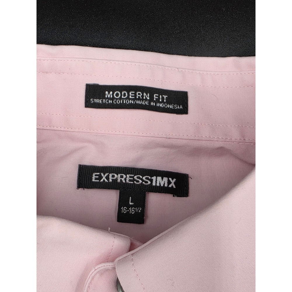 Express 1MX Men's Modern Fit Stretch Pink Long Sleeve Button Up Shirt - Picture 14 of 16